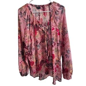 Torrid Women Plus Size 3 3x Pink Floral Sheer Chiffon Layering Tie Boho Blouse